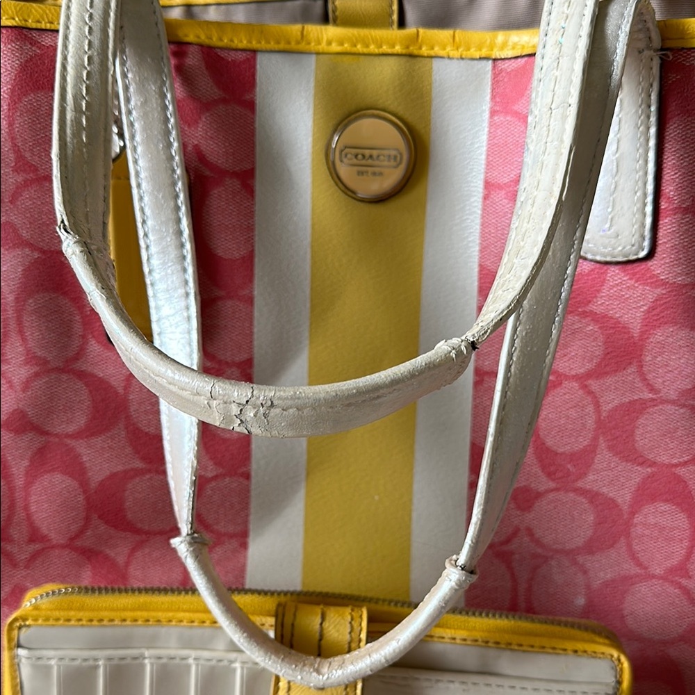 Coach Pink and Yellow Shoulder Bag with Signature Pattern - Picture 6 of 17